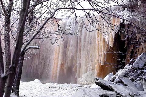 Frozen Jagala Waterfall in northern Estonia